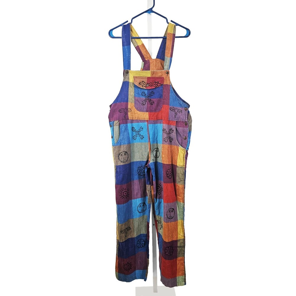 Colorful Boho Size Medium Patchwork Overalls Made in Nepal